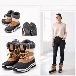 Globalwin Quilted Waterproof Snow Rain Boots Fur Duck Boots Cozy Warm Cabincore